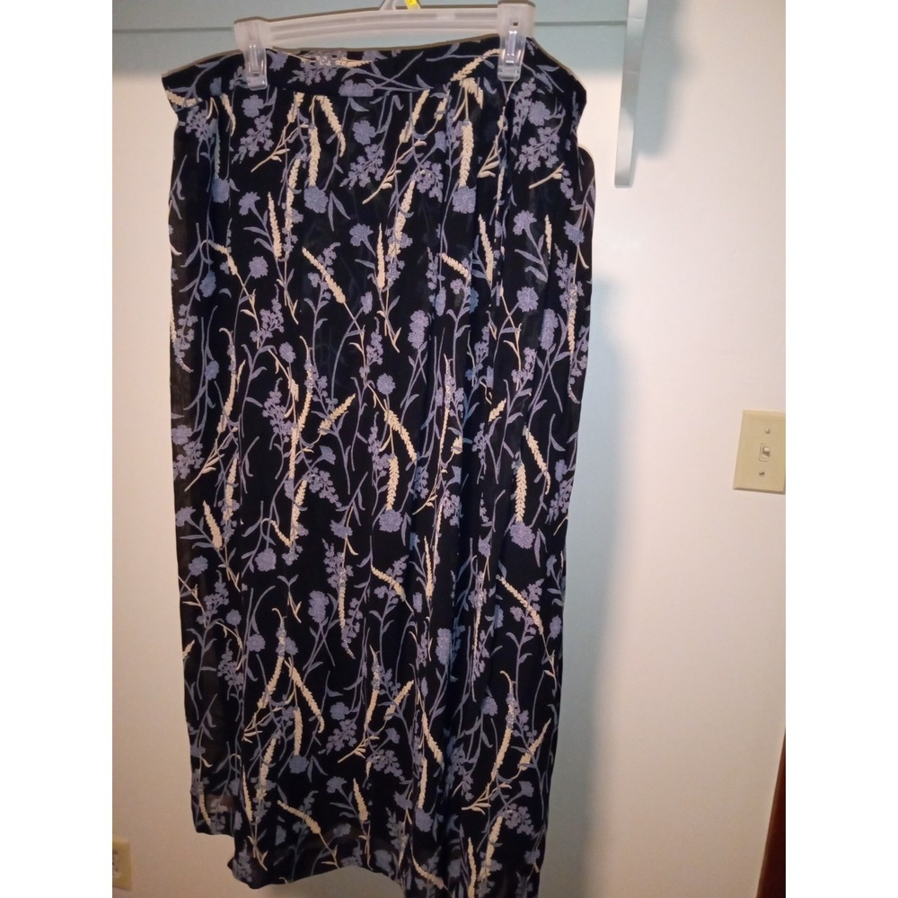 Orvis‎ Floral Maxi Skirt Navy Blue Lavender Viscose Size 18 Made in USA